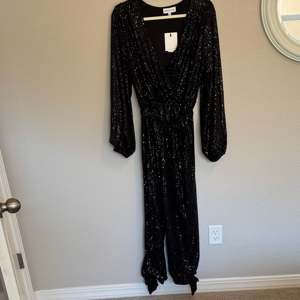 Gibson Latimer Black Sequin Wrap Jumpsuit
